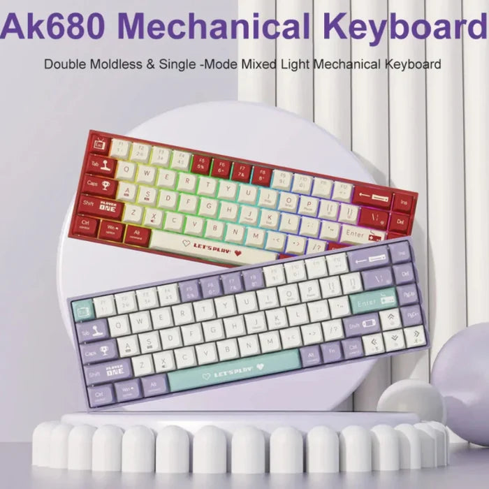 68-Keys Portable Bluetooth Mechanical Keyboard with Dragon Design: red, white wired mechanical keyboard, color-blocked retro