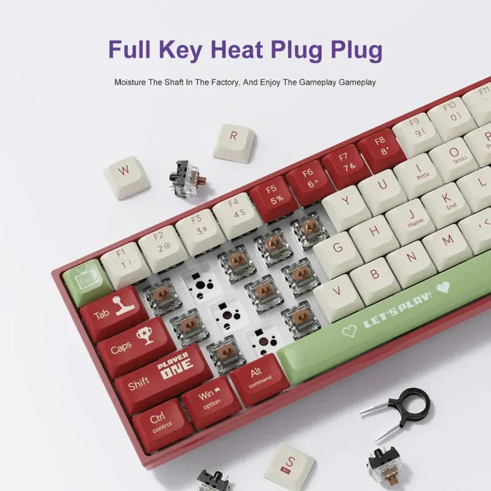 68-Keys Portable Bluetooth Mechanical Keyboard with Dragon Design: red, white wired mechanical keyboard, color-blocked retro