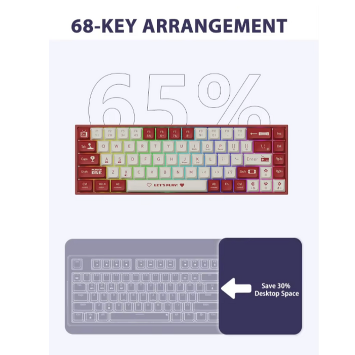 68-Keys Portable Bluetooth Mechanical Keyboard with Dragon Design: red, white wired mechanical keyboard, color-blocked retro