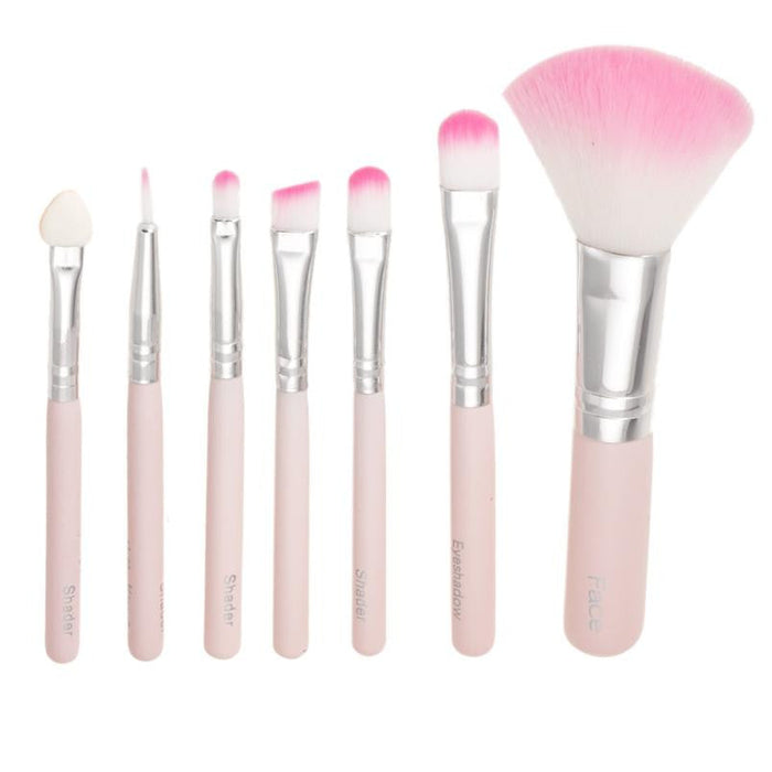 7-Piece Value Pack Makeup Brush Set, Double Set Pack: light pink, silver makeup brush set, minimal feminine style
