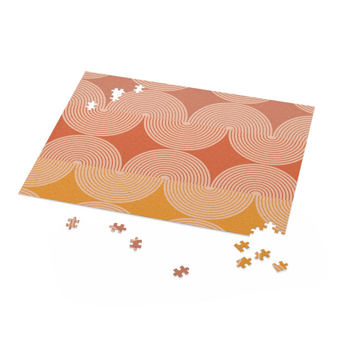 70s Retro Wave Jigsaw Puzzle, 500 Pieces: black, orange jigsaw puzzle box, minimal geometric abstract style