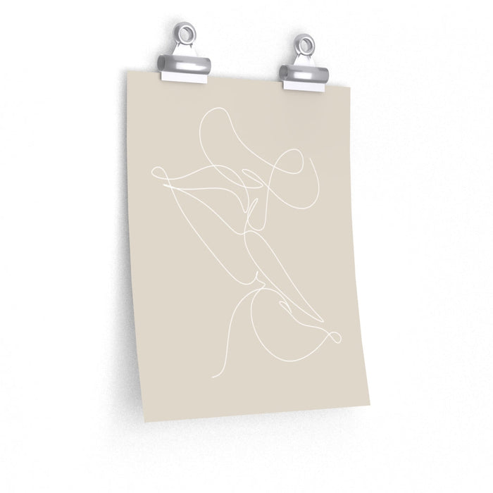 Abstract Art Print with Kiss Outline Design: light gray, white abstract line art, minimal style