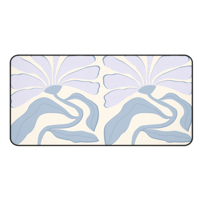 Abstract Lavender Flower Desk Pad: cream, pale blue floral pattern, minimal botanical illustration style