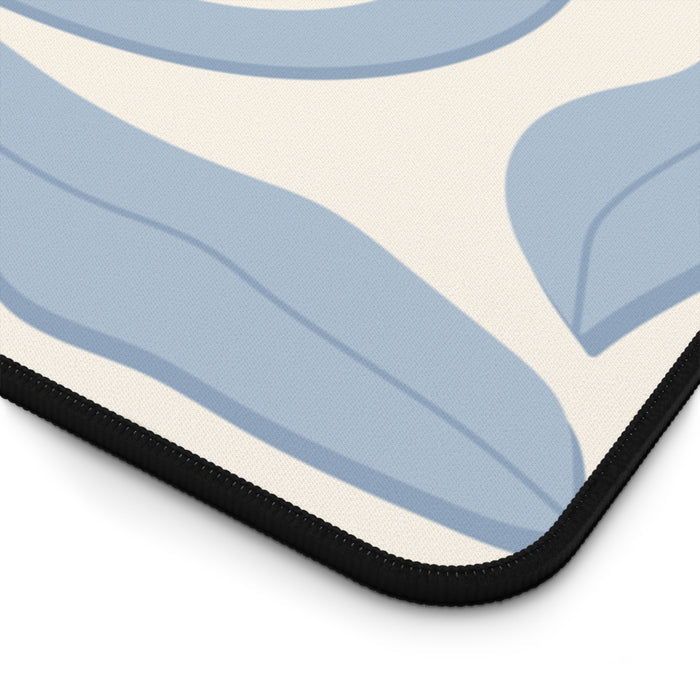 Abstract Lavender Flower Desk Pad: cream, pale blue floral pattern, minimal botanical illustration style