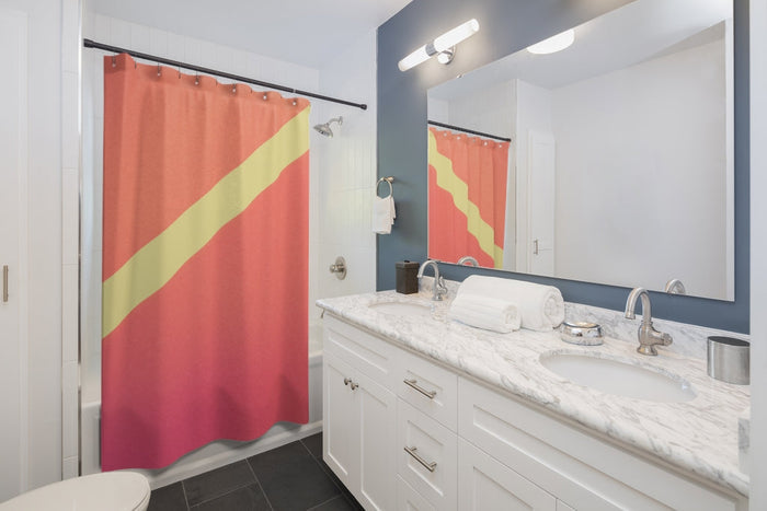 Abstract Pink Gradient Shower Curtains for Stylish Home Decor: coral red, yellow shower curtain, minimal style