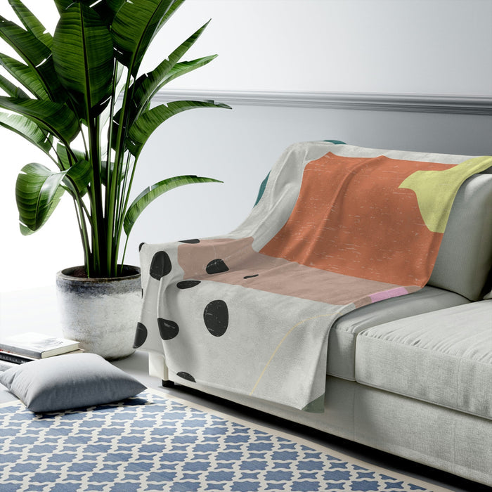 Abstract Vase Soft Throw Blanket: off-white, teal abstract art print or canvas, abstract modern graphic style