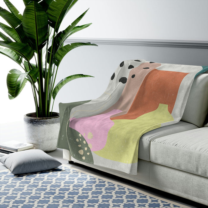 Abstract Vase Soft Throw Blanket: off-white, teal abstract art print or canvas, abstract modern graphic style