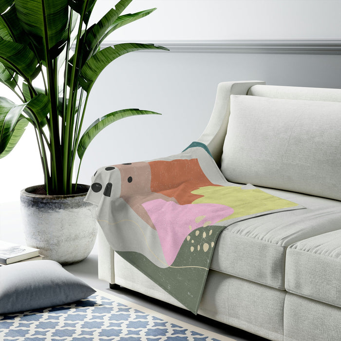 Abstract Vase Soft Throw Blanket: off-white, teal abstract art print or canvas, abstract modern graphic style