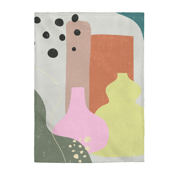 Abstract Vase Soft Throw Blanket: off-white, teal abstract art print or canvas, abstract modern graphic style