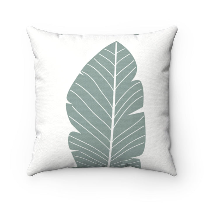 Abstract Verdant Leaf Reversible Pillow, 4 Size Options: white, muted sage green leaf botanical motif, minimal botanical styl