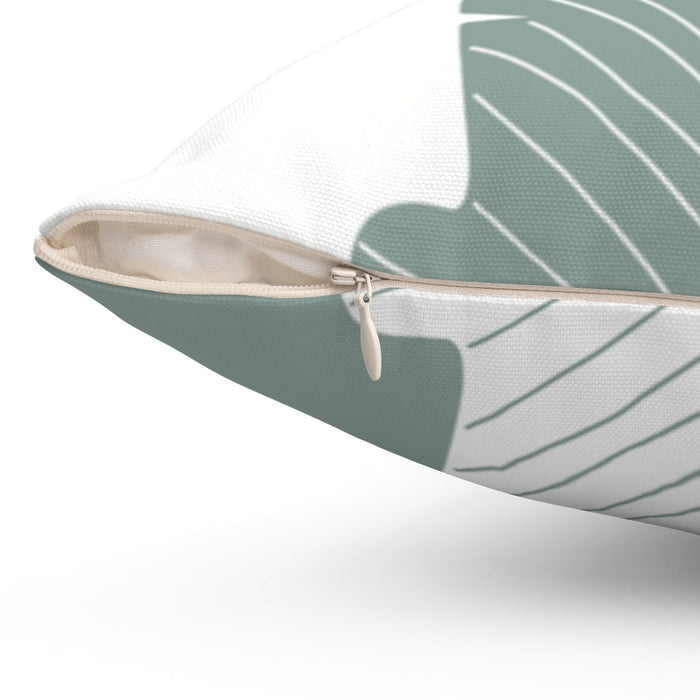 Abstract Verdant Leaf Reversible Pillow, 4 Size Options: white, muted sage green leaf botanical motif, minimal botanical styl