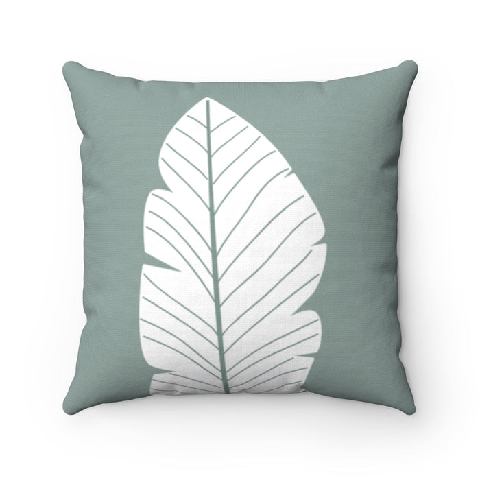 Abstract Verdant Leaf Reversible Pillow, 4 Size Options: white, muted sage green leaf botanical motif, minimal botanical styl