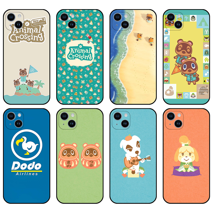 ACNH Animal Villager Phone Cases: beige, teal Animal Crossing characters and Dodo Airlines theme, cartoon, kawaii style