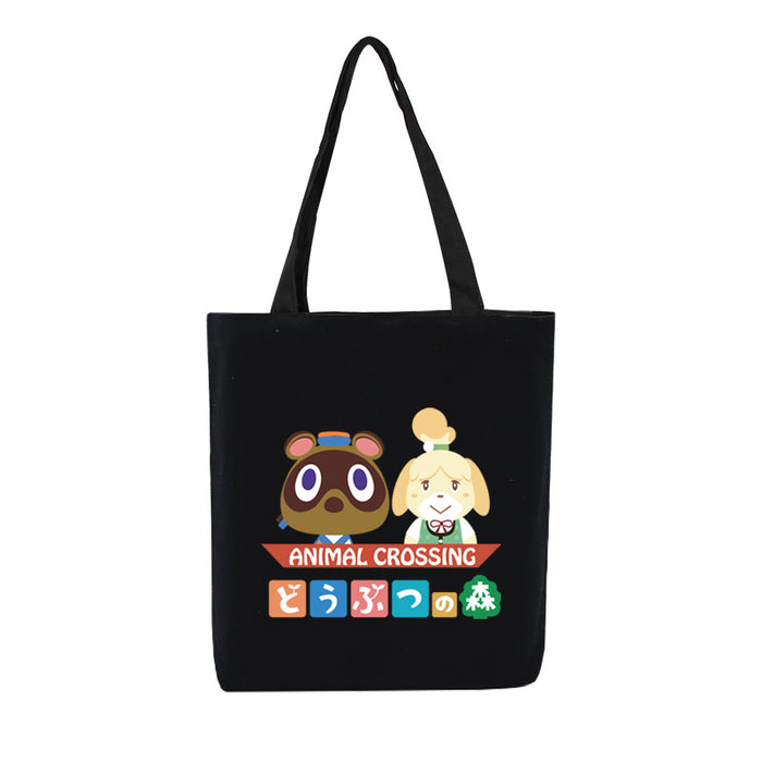 ACNH Tote Bag, Stylish & Convenient: black, brown Animal Crossing characters, cartoon style