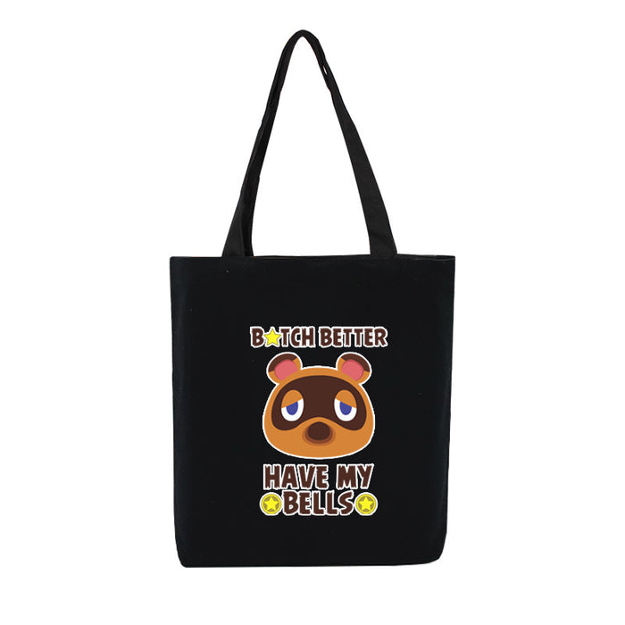 ACNH Tote Bag, Stylish & Convenient: black, brown Animal Crossing characters, cartoon style