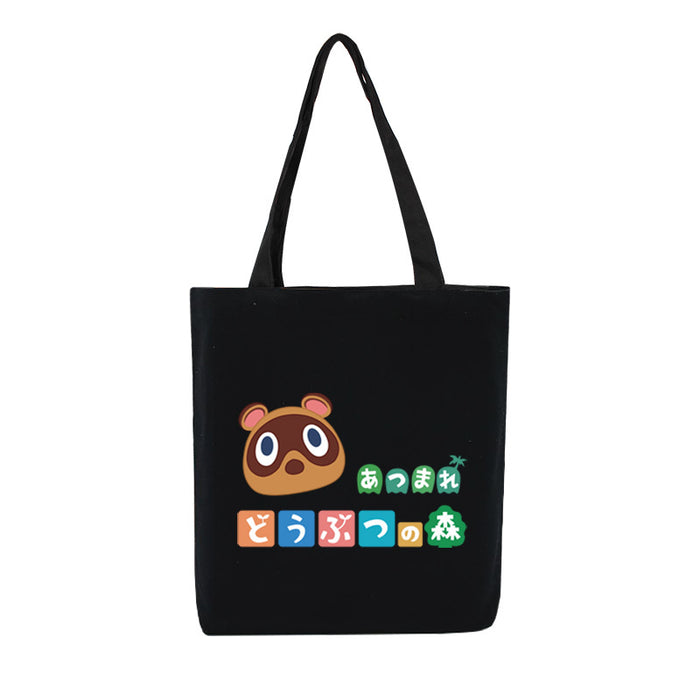 ACNH Tote Bag, Stylish & Convenient: black, brown Animal Crossing characters, cartoon style