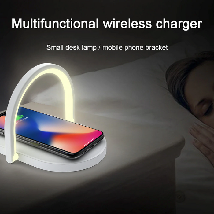Adjustable LED Light Multi Functional Wireless Phone Charger: yellow, light brown wood grain decorative lamp, minimal modern