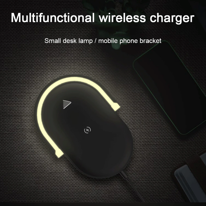 Adjustable LED Light Multi Functional Wireless Phone Charger: yellow, light brown wood grain decorative lamp, minimal modern