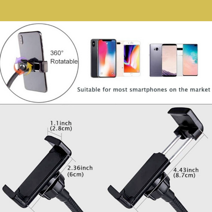 Adjustable Stand LED Ring Light: black phone holder stand with ring light, minimal style