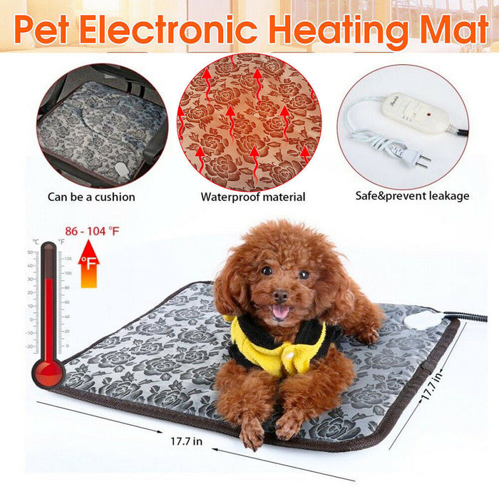 Adjustable Temperature Waterproof Bed Pad with Thermal Heating for Pets: gray, black dog, product advertisement style