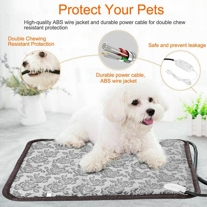 Adjustable Temperature Waterproof Bed Pad with Thermal Heating for Pets: gray, black dog, product advertisement style
