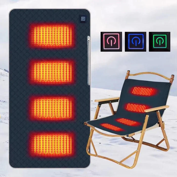 Adjustable Three-Level Heated Mat: black, red-orange portable heated seat pad/cushion with remote controls, minimal product a
