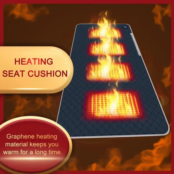 Adjustable Three-Level Heated Mat: black, red-orange portable heated seat pad/cushion with remote controls, minimal product a