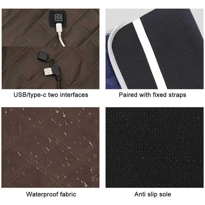 Adjustable Three-Level Heated Mat: black, red-orange portable heated seat pad/cushion with remote controls, minimal product a