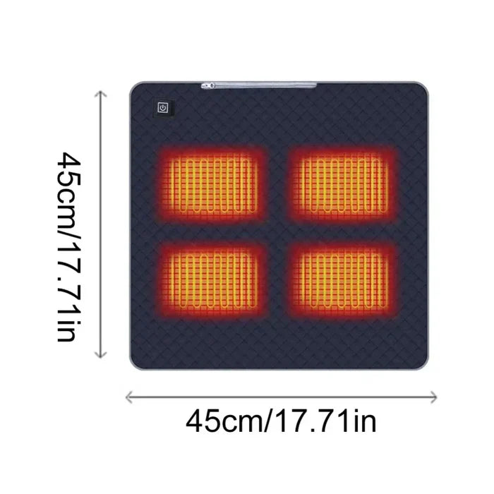 Adjustable Three-Level Heated Mat: black, red-orange portable heated seat pad/cushion with remote controls, minimal product a