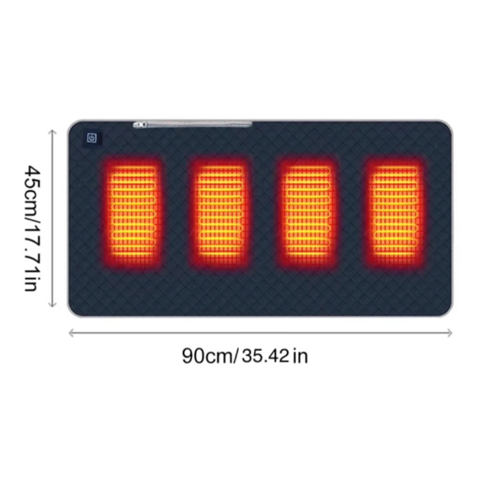 Adjustable Three-Level Heated Mat: black, red-orange portable heated seat pad/cushion with remote controls, minimal product a
