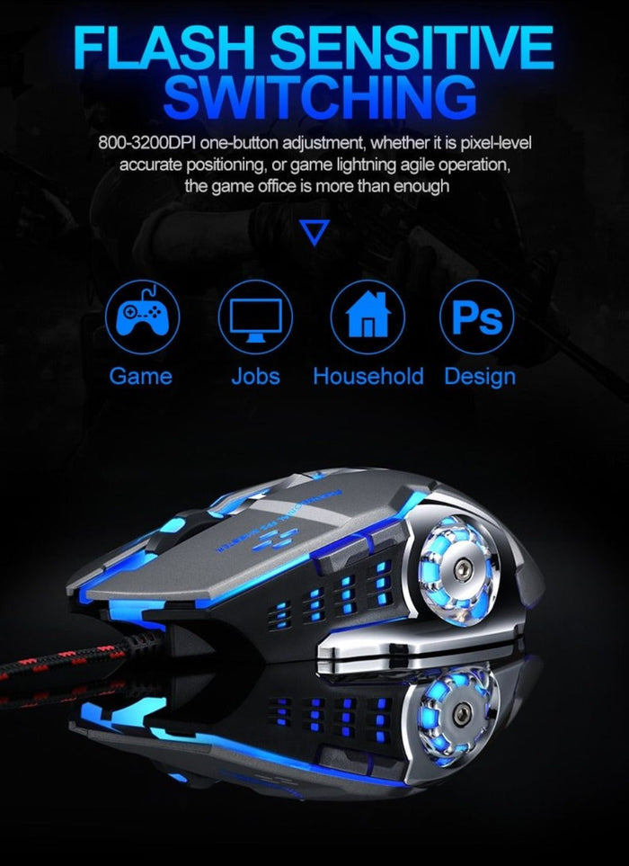 Adjustable Wired LED Gaming Mouse, High Precision 3200DPI for Professionals: black, cyan blue wired gaming computer mouse, fu