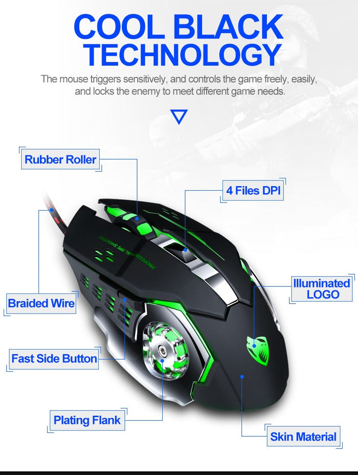 Adjustable Wired LED Gaming Mouse, High Precision 3200DPI for Professionals: black, cyan blue wired gaming computer mouse, fu