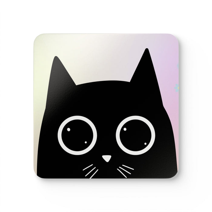 Adorable Feline Beverage Coaster Set (4 Pieces): black, white black cat, minimal cartoon style