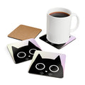 Adorable Feline Beverage Coaster Set (4 Pieces): black, white black cat, minimal cartoon style