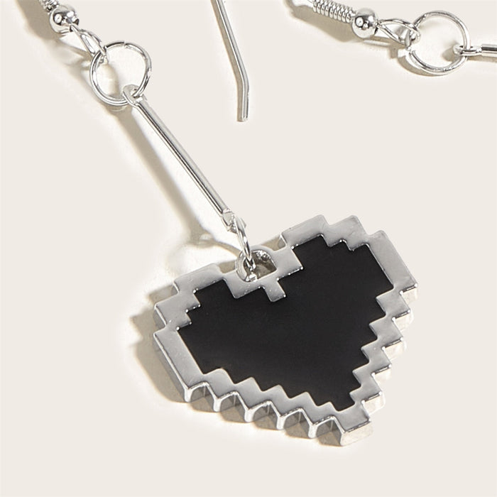 Adorkable Black Mosaic Love Pixel Earrings: black, silver pixelated heart, pixel art, geometric style