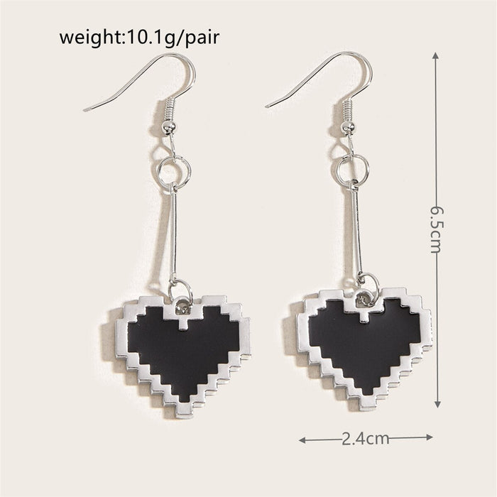 Adorkable Black Mosaic Love Pixel Earrings: black, silver pixelated heart, pixel art, geometric style