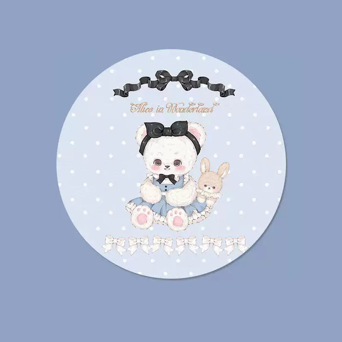 Aesthetic Animal Mouse Pad: Enchanted Sensory Bliss: light blue, white white bear-like character with a bunny, kawaii cartoon