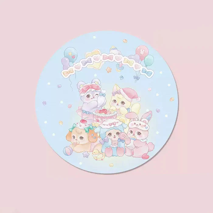 Aesthetic Animal Mouse Pad: Enchanted Sensory Bliss: light blue, white white bear-like character with a bunny, kawaii cartoon