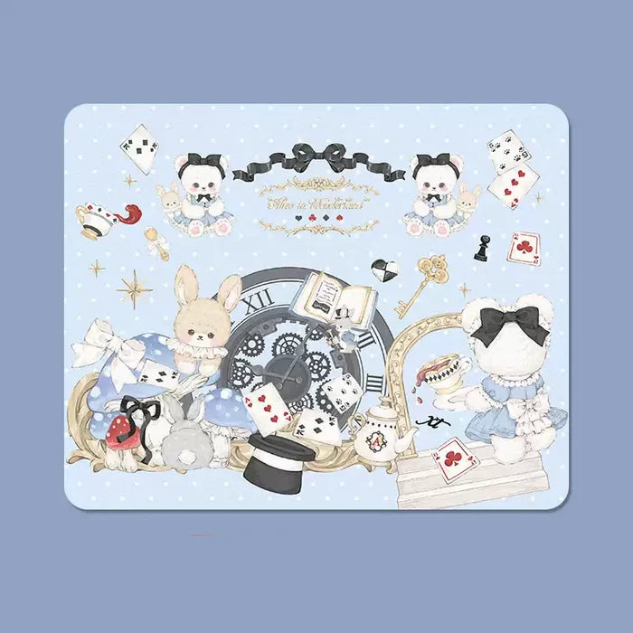 Aesthetic Fairy Tale Mousepads: Enchanted Sensory Protection: light blue, white Alice in Wonderland-inspired animal character