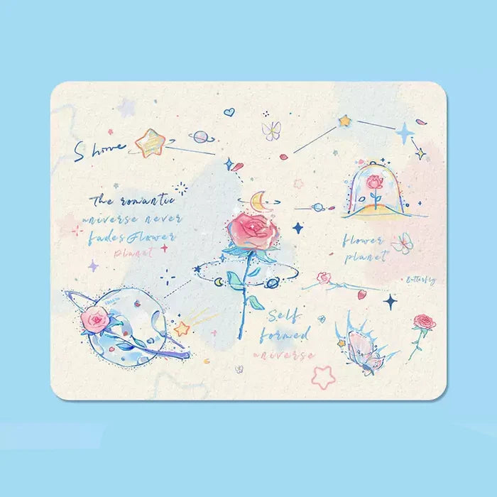 Aesthetic Fairy Tale Mousepads: Enchanted Sensory Protection: light blue, white Alice in Wonderland-inspired animal character