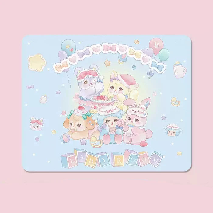 Aesthetic Fairy Tale Mousepads: Enchanted Sensory Protection: light blue, white Alice in Wonderland-inspired animal character