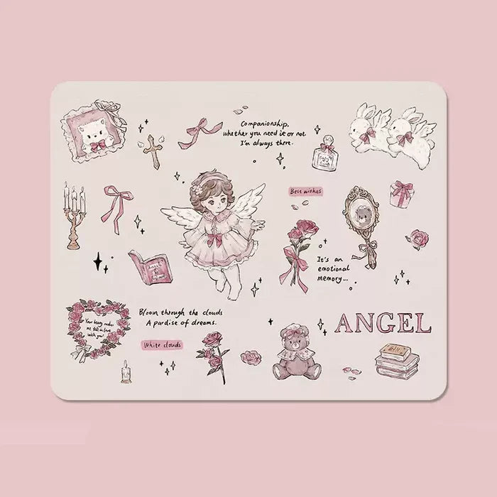Aesthetic Fairy Tale Mousepads: Enchanted Sensory Protection: light blue, white Alice in Wonderland-inspired animal character
