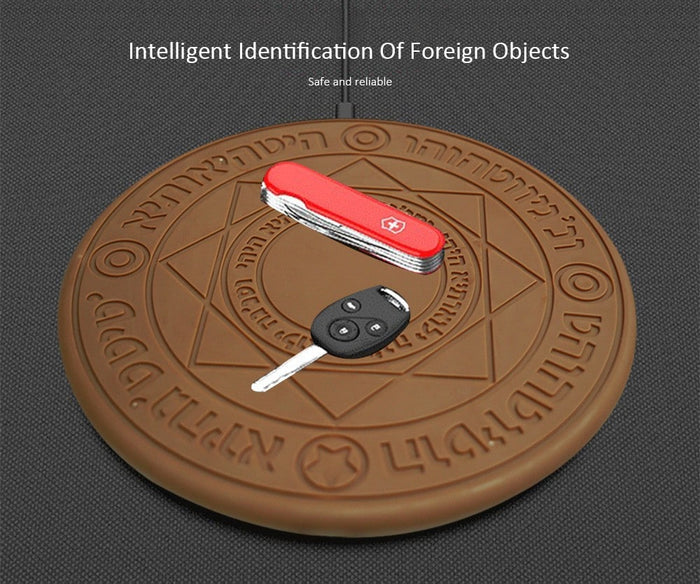 Alchemy Circle Wireless Charger: A Magical Experience: dark brown, amber occult/magical sigil theme, mystical, ornate, symbol
