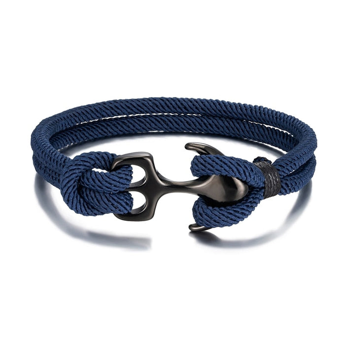 Anchor Bracelet with Rope Design: dark red, black bracelet, minimal style