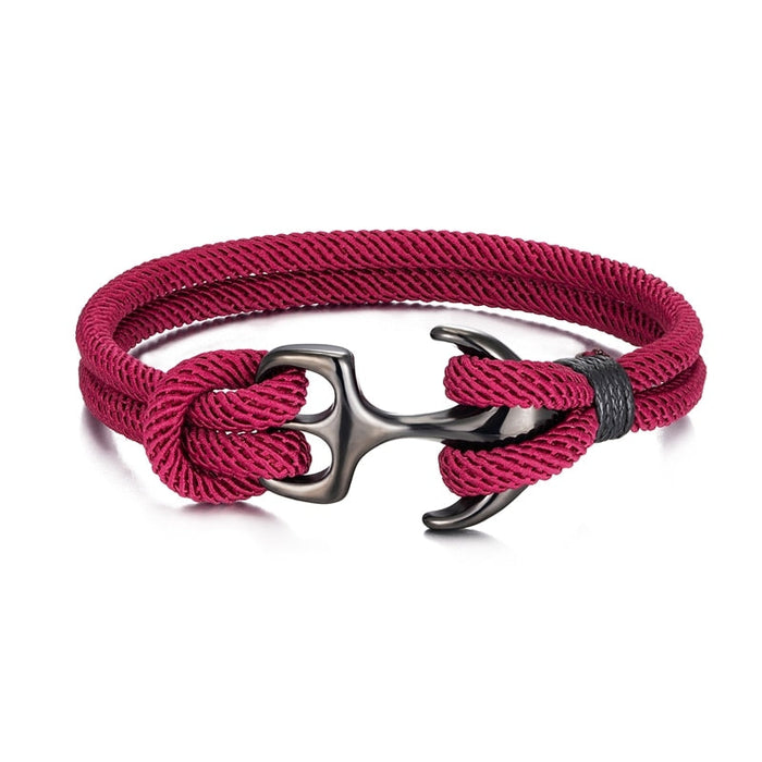 Anchor Bracelet with Rope Design: dark red, black bracelet, minimal style