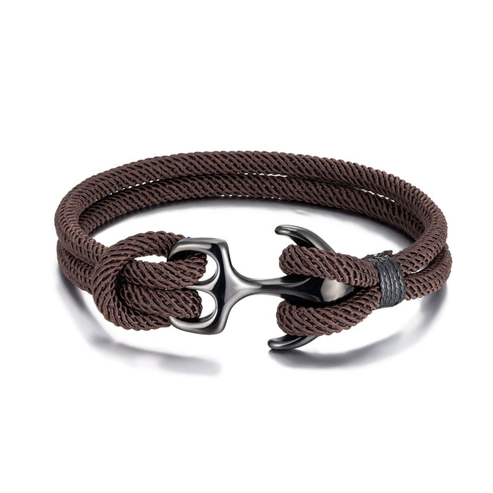 Anchor Bracelet with Rope Design: dark red, black bracelet, minimal style
