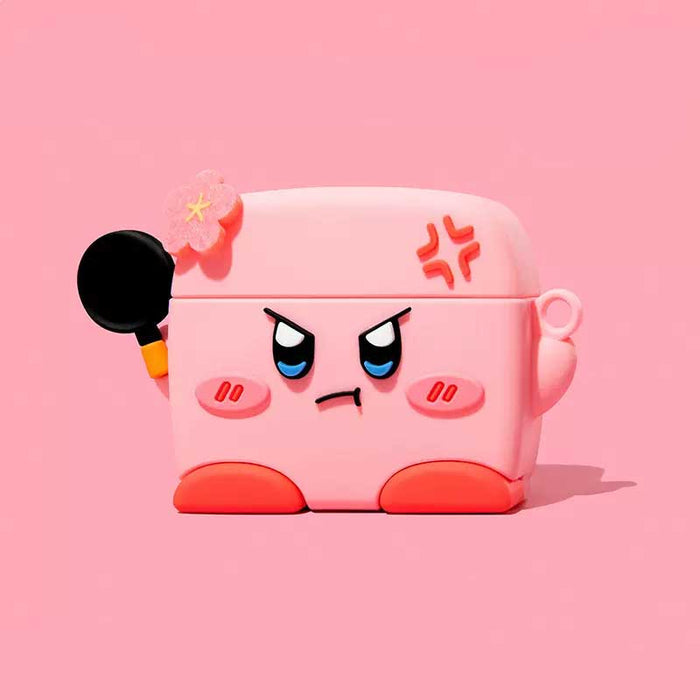 Angry Kirby AirPods Case: Protection & Style: light pink, coral pink angry cartoon character, kawaii cartoon style