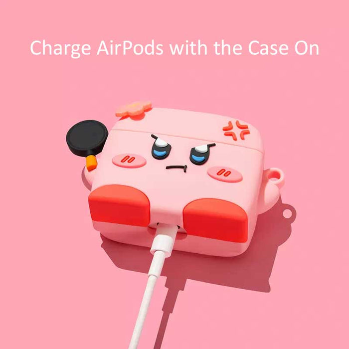 Angry Kirby AirPods Case: Protection & Style: light pink, coral pink angry cartoon character, kawaii cartoon style