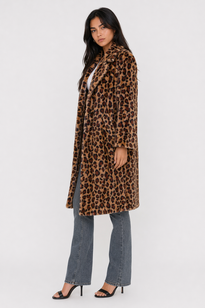 Animal Print Midi Women's Coat: Embrace the Wild Side in Style! Default