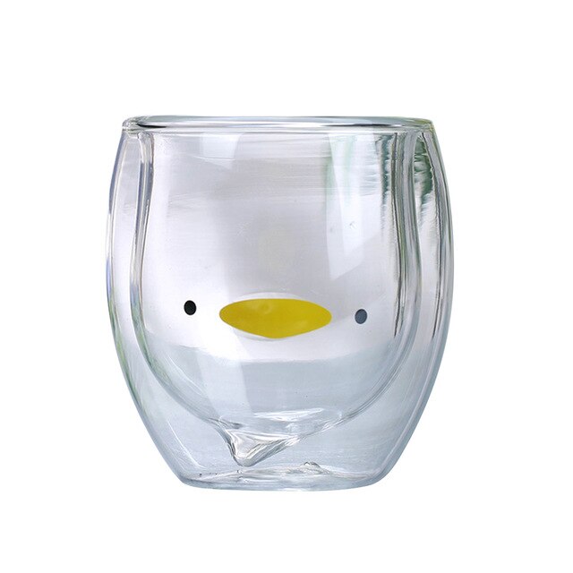 Animal-shaped Clear Glass Mug for Beverages: clear, black bear face, cute minimal cartoon style